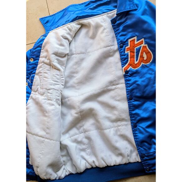 New York Mets 80s satin bomber Script jacket L blue orange MLB baseball vtg - Picture 6 of 7